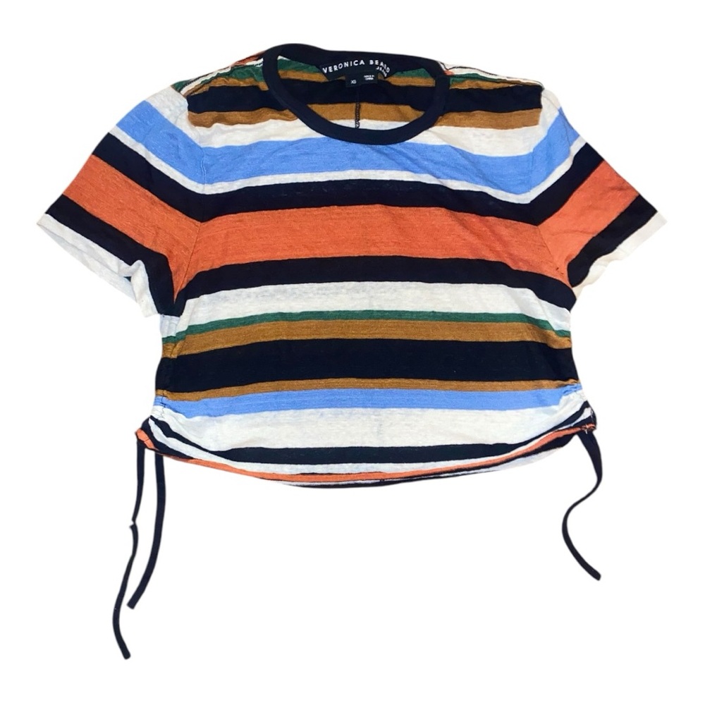 Veronica Beard Striped Cinch-Side Crop Tee XS